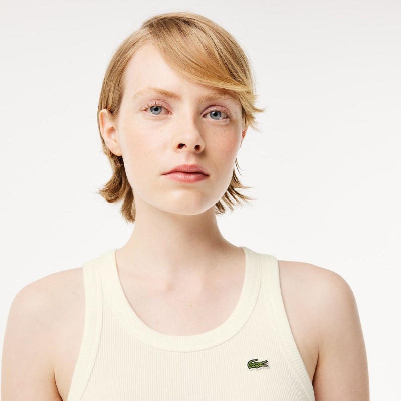 Women's Lacoste Slim Fit Organic Cotton Tank Top White | YJK807359