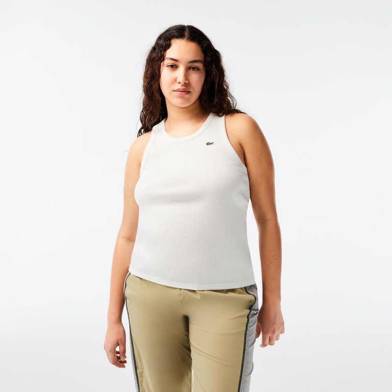 Women's Lacoste Slim Fit Organic Cotton Tank Top White | YJK807359