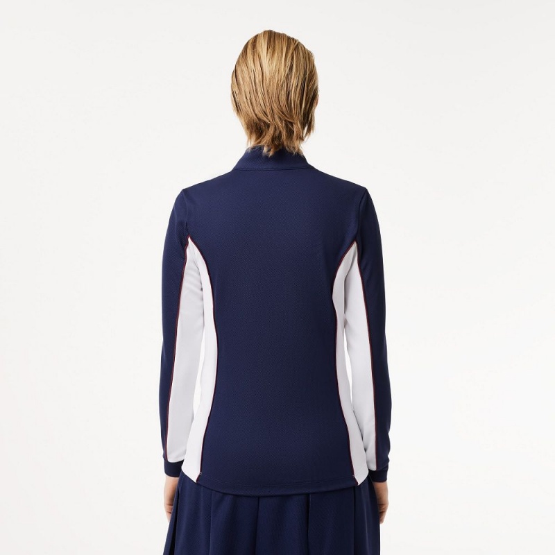 Women's Lacoste Slim Fit Quarter-Zip Sweatshirt Navy Blue White | JAZ547910