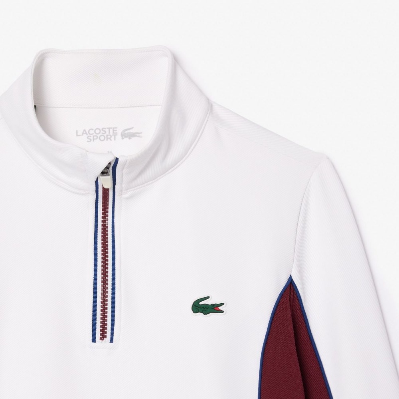 Women's Lacoste Slim Fit Quarter-Zip Sweatshirt White Bordeaux | PRI324158