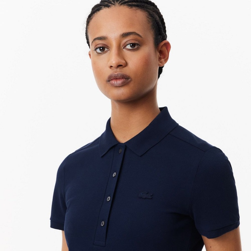 Women's Lacoste Slim Fit Stretch Cotton Piqué Polo Dress Navy Blue | FPD039256