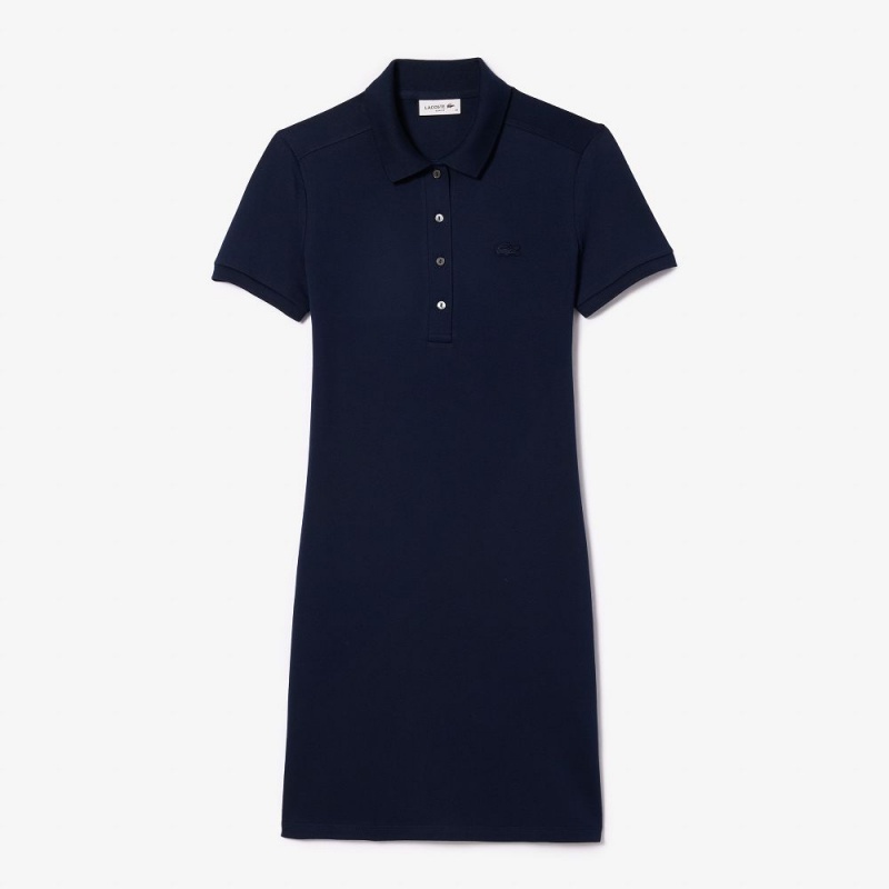 Women's Lacoste Slim Fit Stretch Cotton Piqué Polo Dress Navy Blue | FPD039256