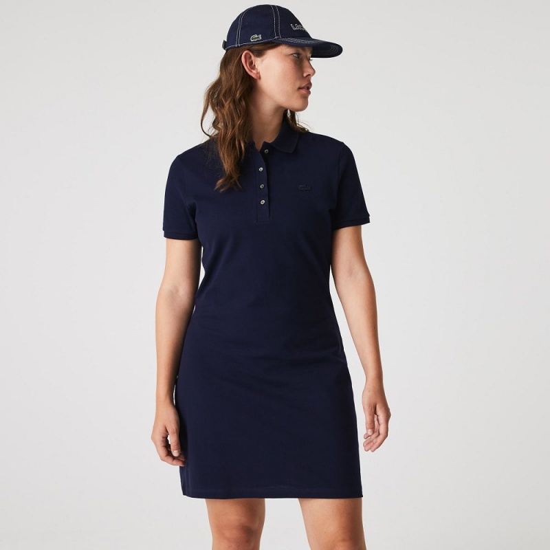 Women's Lacoste Slim Fit Stretch Cotton Piqué Polo Dress Navy Blue | FPD039256