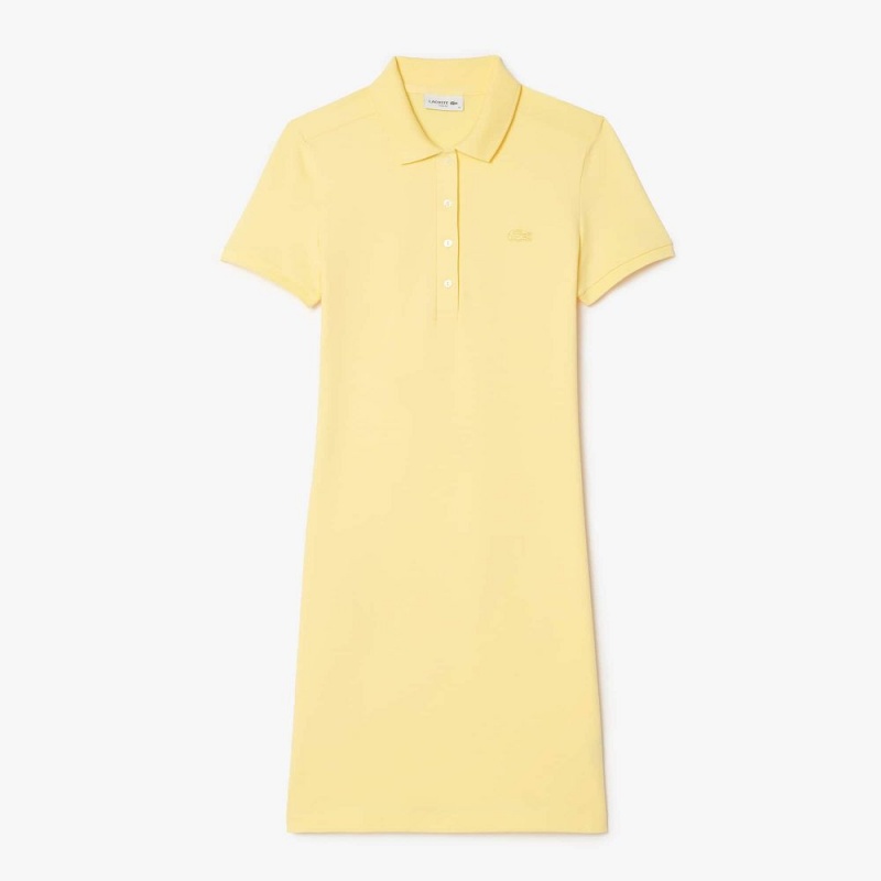 Women's Lacoste Slim Fit Stretch Cotton Piqué Polo Dress Pastel yellow | ZAB314075