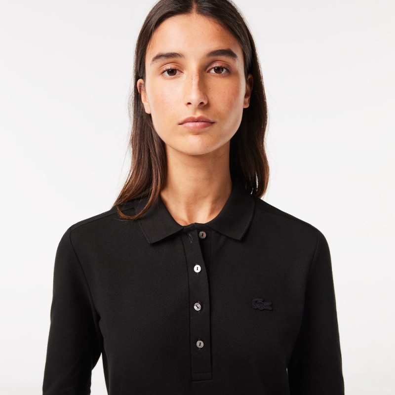 Women's Lacoste Slim Fit Stretch Piqué Polo Shirts Black | MHC218935