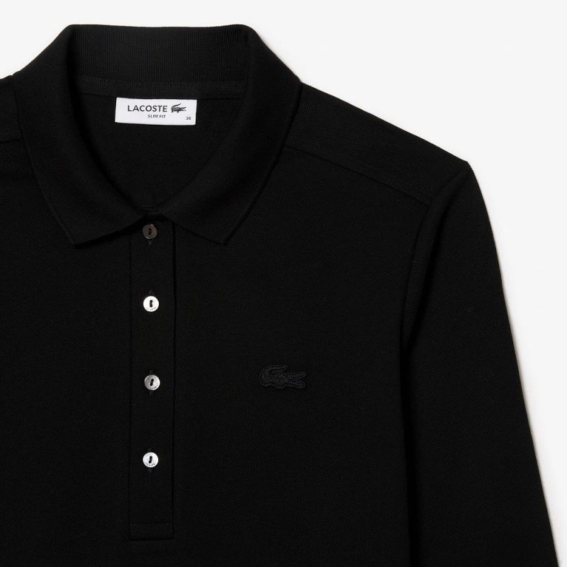 Women's Lacoste Slim Fit Stretch Piqué Polo Shirts Black | MHC218935