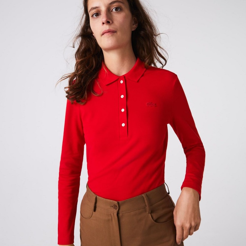 Women's Lacoste Slim Fit Stretch Piqué Polo Shirts Red | BJL409176