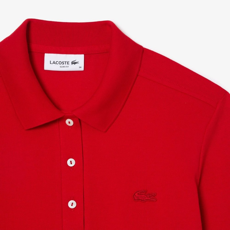 Women's Lacoste Slim Fit Stretch Piqué Polo Shirts Red | BJL409176