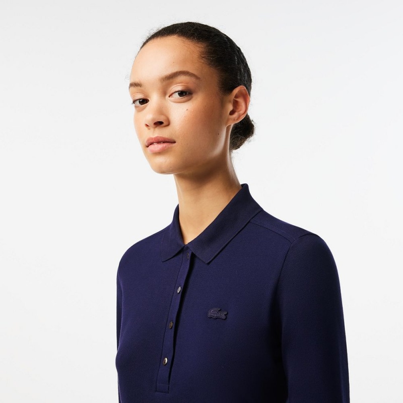 Women's Lacoste Slim Fit Stretch Piqué Polo Shirts Navy Blue | AZX498765