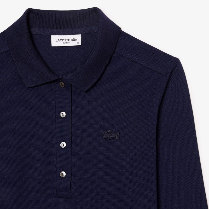 Women's Lacoste Slim Fit Stretch Piqué Polo Shirts Navy Blue | AZX498765