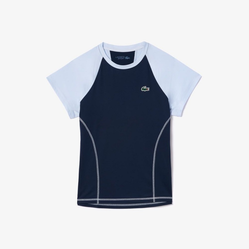 Women's Lacoste Slim Fit Ultra-Dry Sport Stretch T-Shirt Navy Blue Light Blue | NLQ846731