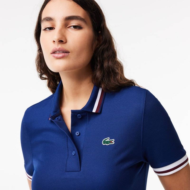 Women's Lacoste Sport Contrast Collar Piqué Polo Shirts Methylene blue | GDW697435