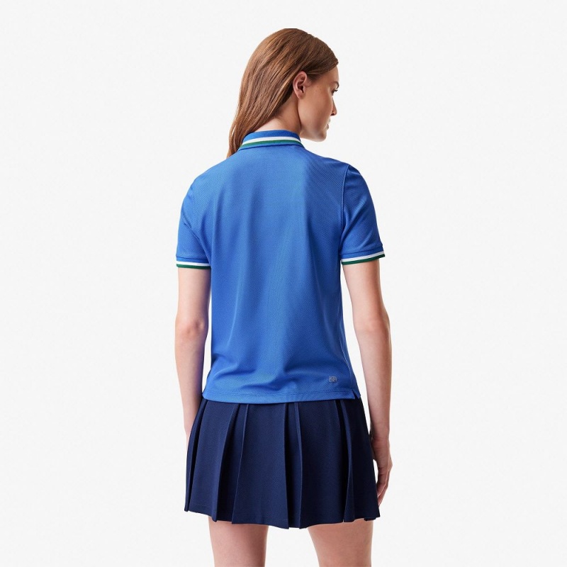 Women's Lacoste Sport Contrast Collar Piqué Polo Shirts Blue Green | LND580416