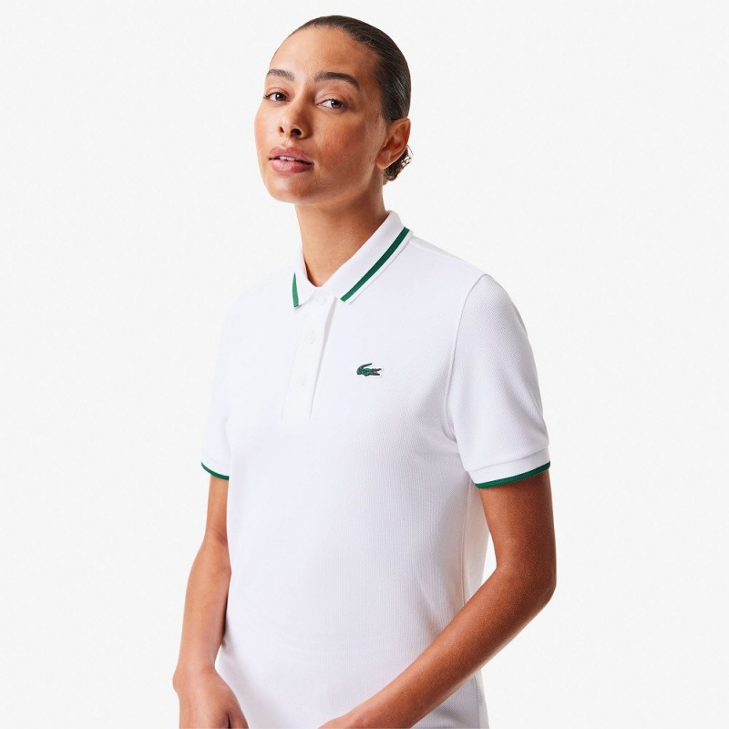 Women's Lacoste Sport Contrast Collar Piqué Polo Shirts White Green | JIA953841