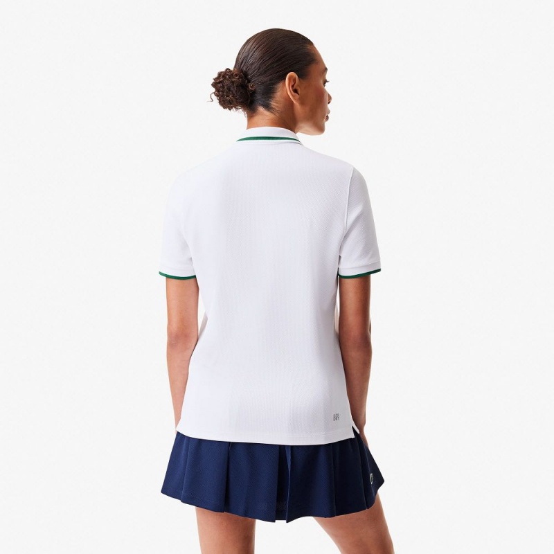 Women's Lacoste Sport Contrast Collar Piqué Polo Shirts White Green | JIA953841