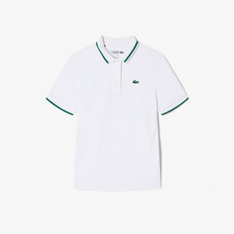 Women's Lacoste Sport Contrast Collar Piqué Polo Shirts White Green | JIA953841