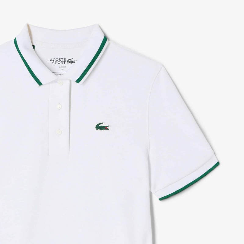 Women's Lacoste Sport Contrast Collar Piqué Polo Shirts White Green | JIA953841