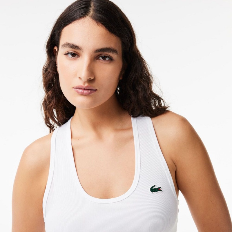 Women's Lacoste Sport Slim Fit Ribbed Tank Top White | VHR308256