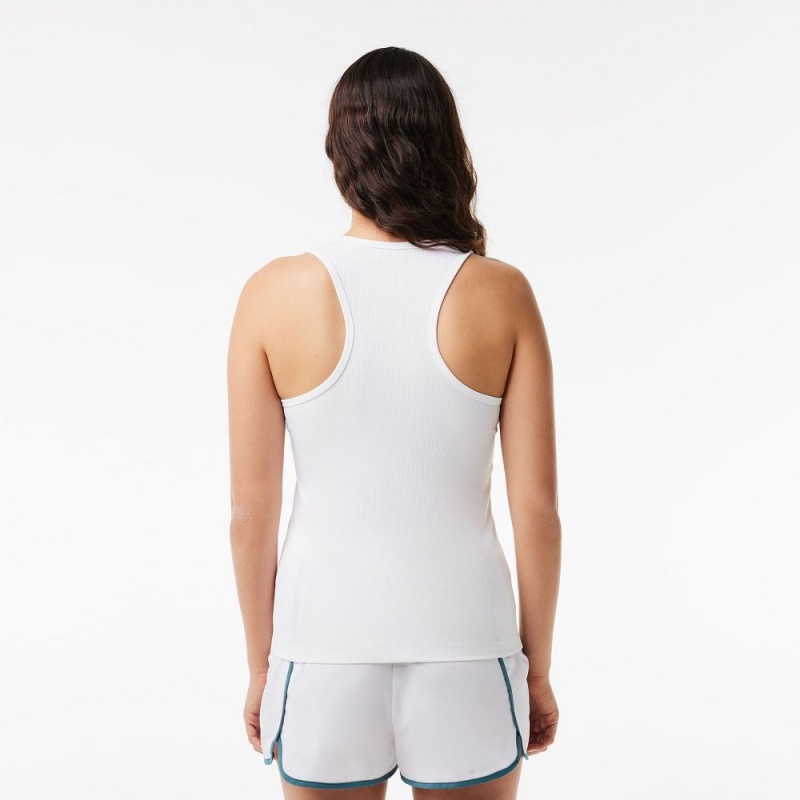 Women's Lacoste Sport Slim Fit Ribbed Tank Top White | VHR308256