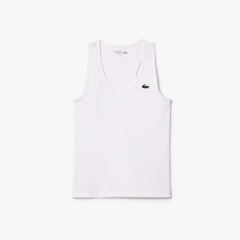 Women's Lacoste Sport Slim Fit Ribbed Tank Top White | VHR308256