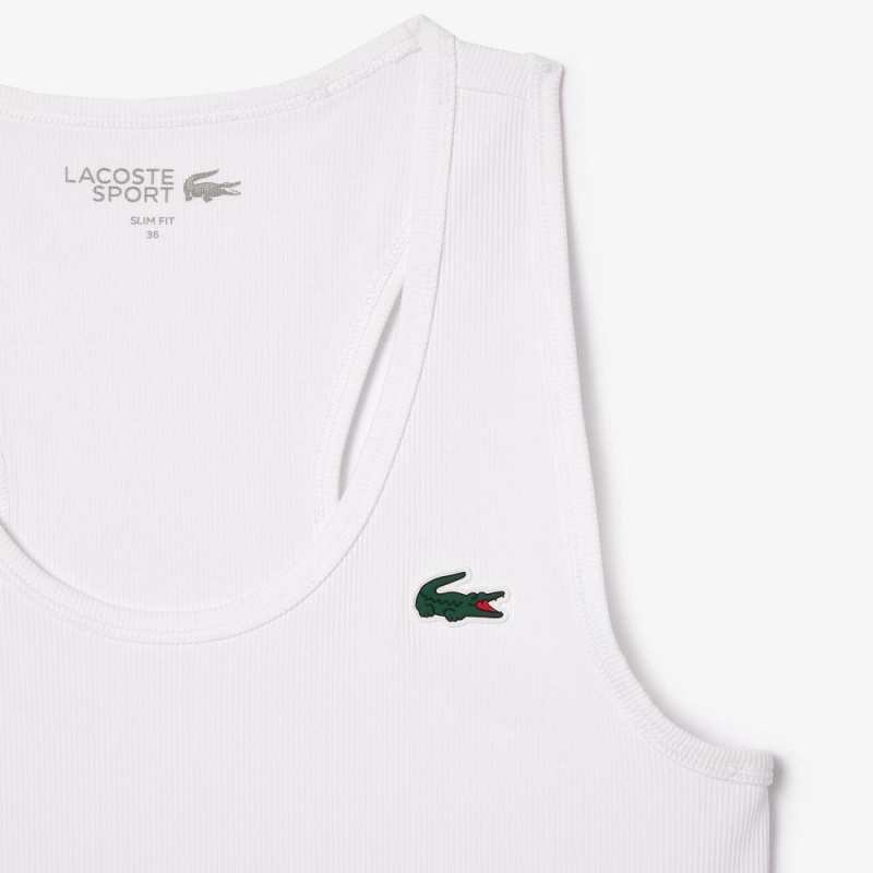 Women's Lacoste Sport Slim Fit Ribbed Tank Top White | VHR308256