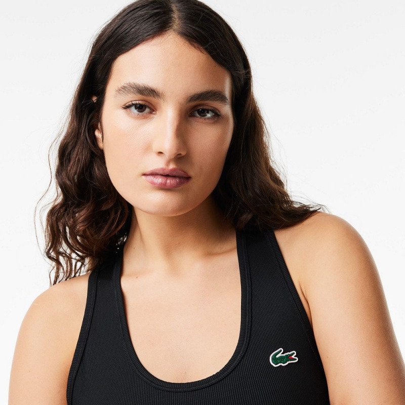 Women's Lacoste Sport Slim Fit Ribbed Tank Top Black | EFK903716