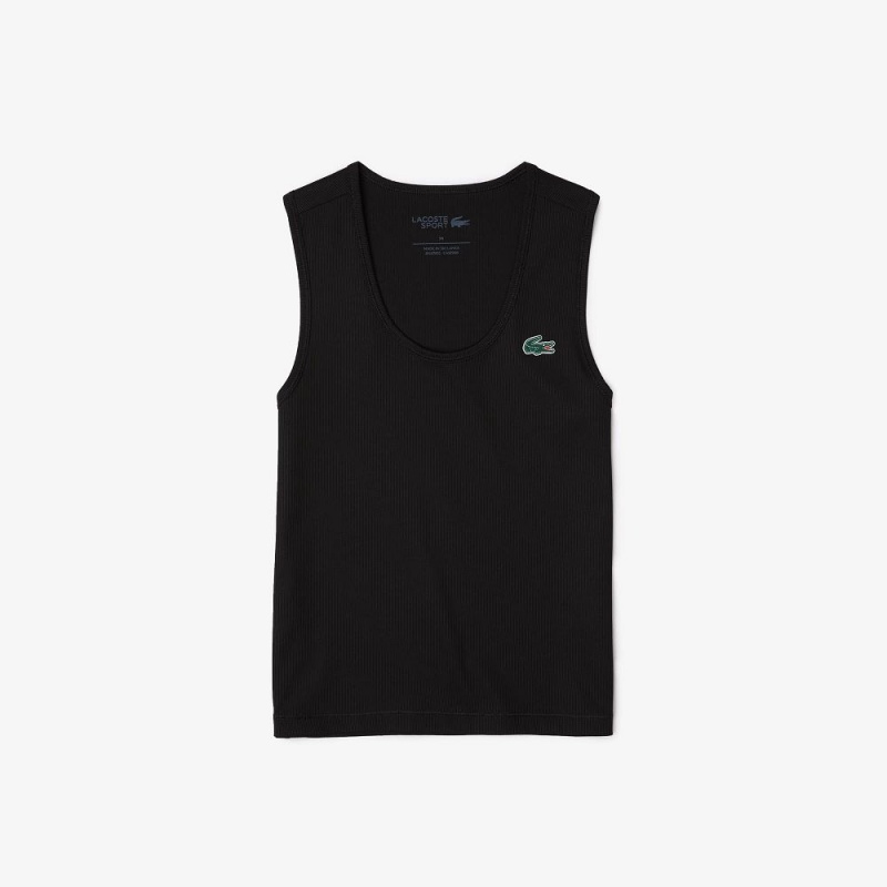 Women's Lacoste Sport Slim Fit Ribbed Tank Top Black | EFK903716