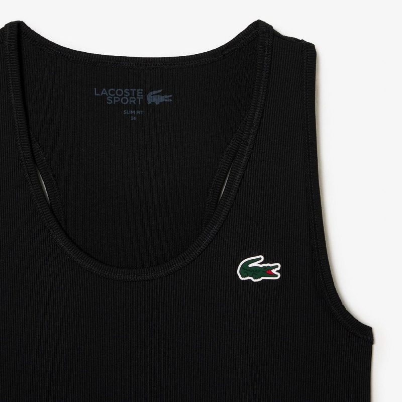 Women's Lacoste Sport Slim Fit Ribbed Tank Top Black | EFK903716