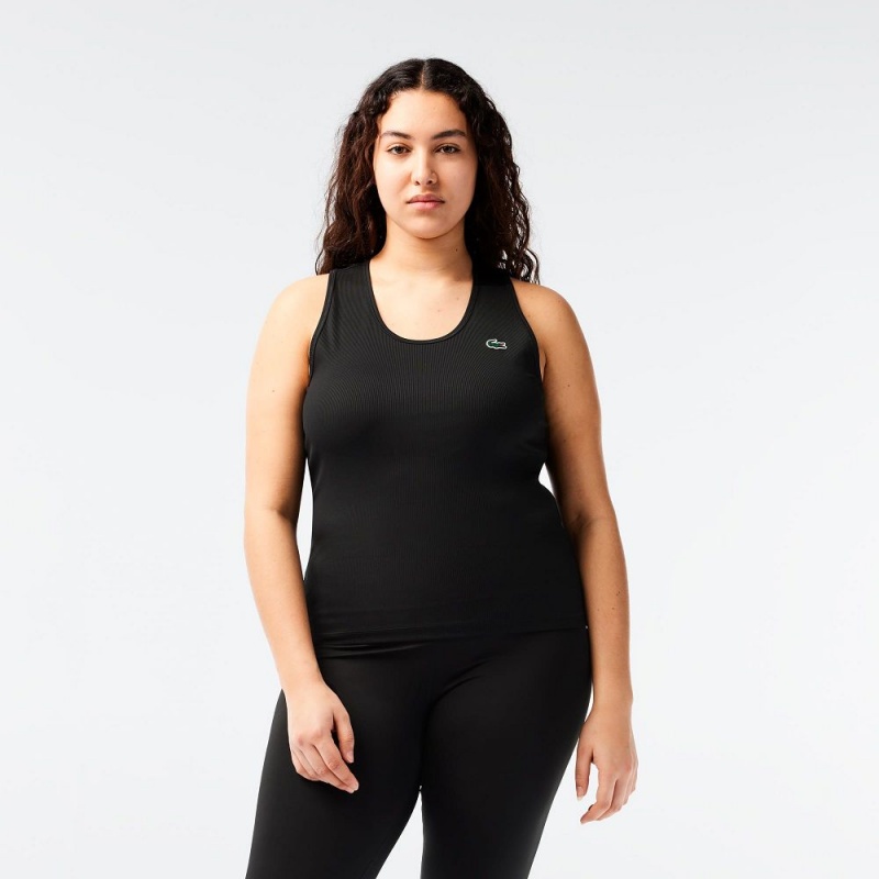 Women's Lacoste Sport Slim Fit Ribbed Tank Top Black | EFK903716