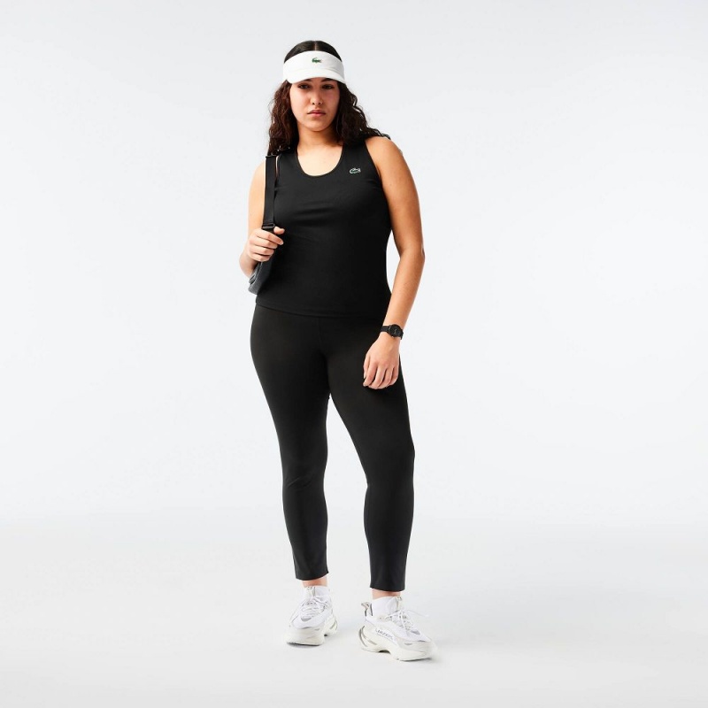 Women's Lacoste Sport Slim Fit Ribbed Tank Top Black | EFK903716