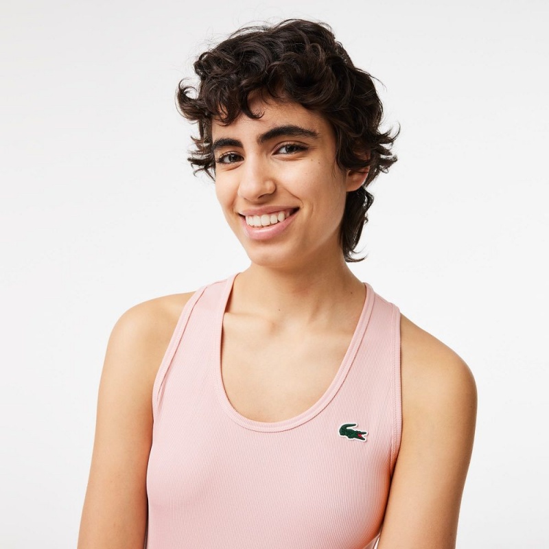 Women's Lacoste Sport Slim Fit Ribbed Tank Top Waterlily Pink | BVU904273