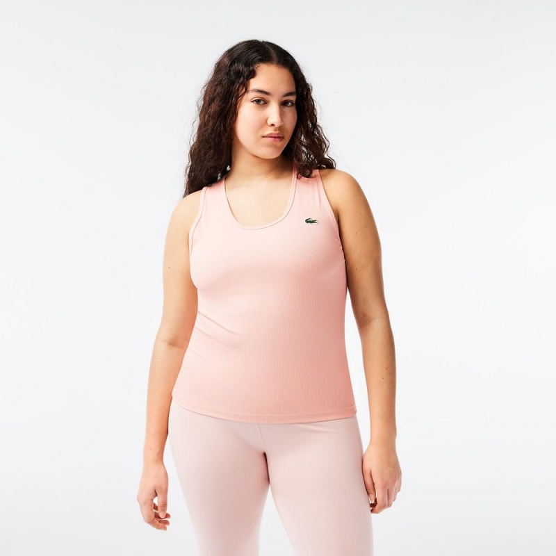 Women's Lacoste Sport Slim Fit Ribbed Tank Top Waterlily Pink | BVU904273