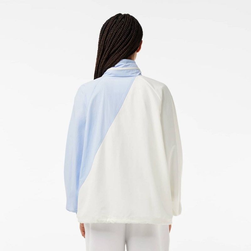 Women's Lacoste Stowable Hood Oversized Colorblock Track Jackets White Light Blue | DMX192360