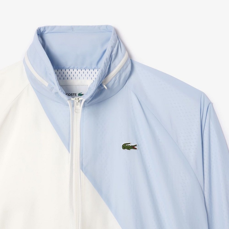 Women's Lacoste Stowable Hood Oversized Colorblock Track Jackets White Light Blue | DMX192360