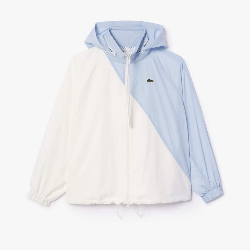 Women's Lacoste Stowable Hood Oversized Colorblock Track Jackets White Light Blue | DMX192360