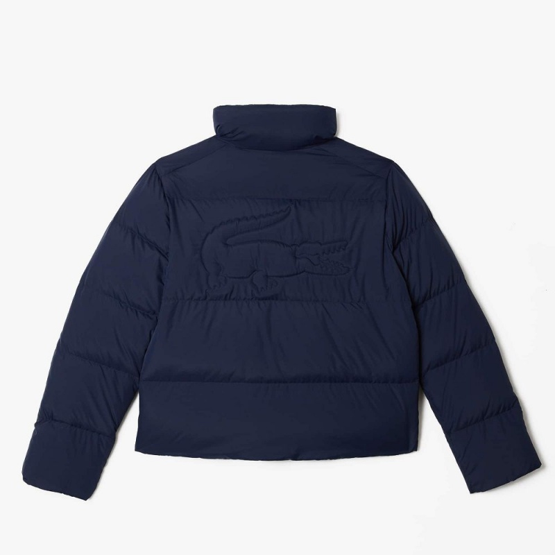 Women's Lacoste Stowable Hood Puffer Jackets Navy Blue | POD648093