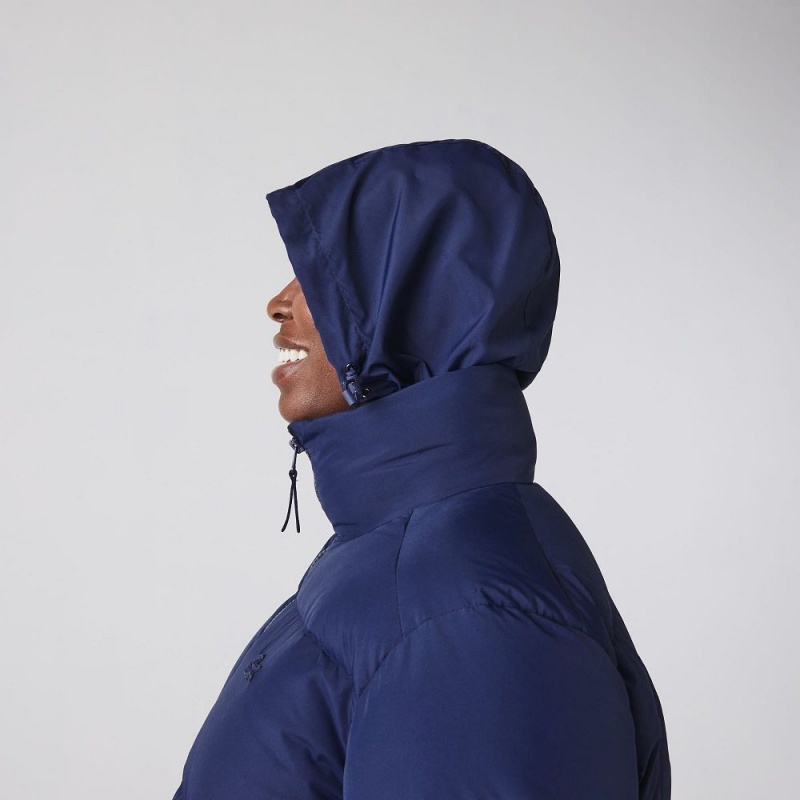 Women's Lacoste Stowable Hood Puffer Jackets Navy Blue | POD648093