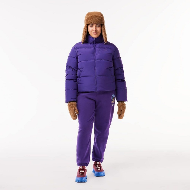 Women's Lacoste Stowable Hood Puffer Jackets Acai Purple | UKY694702