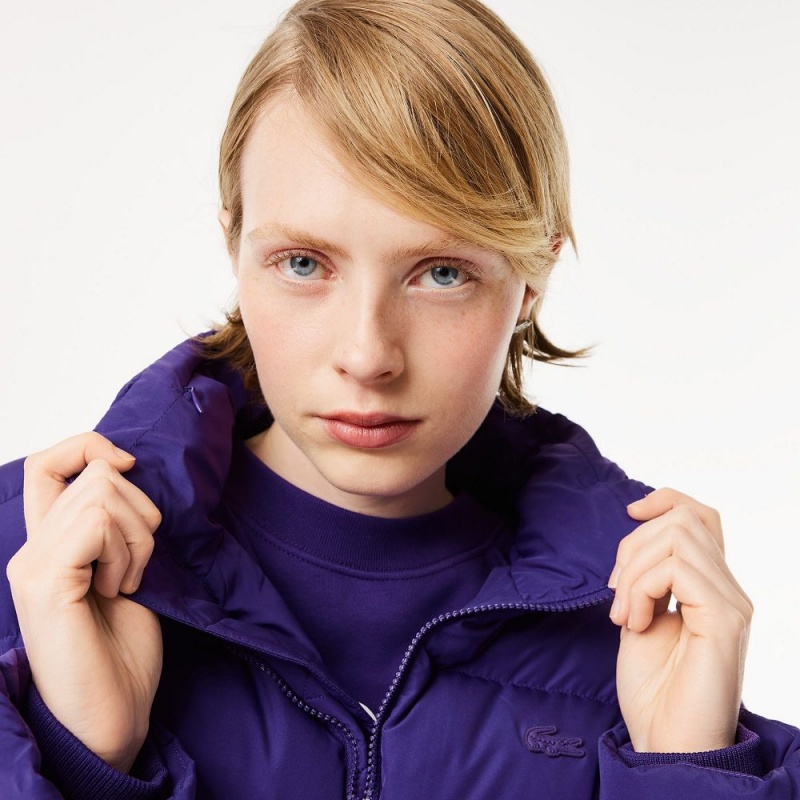 Women's Lacoste Stowable Hood Puffer Jackets Acai Purple | UKY694702