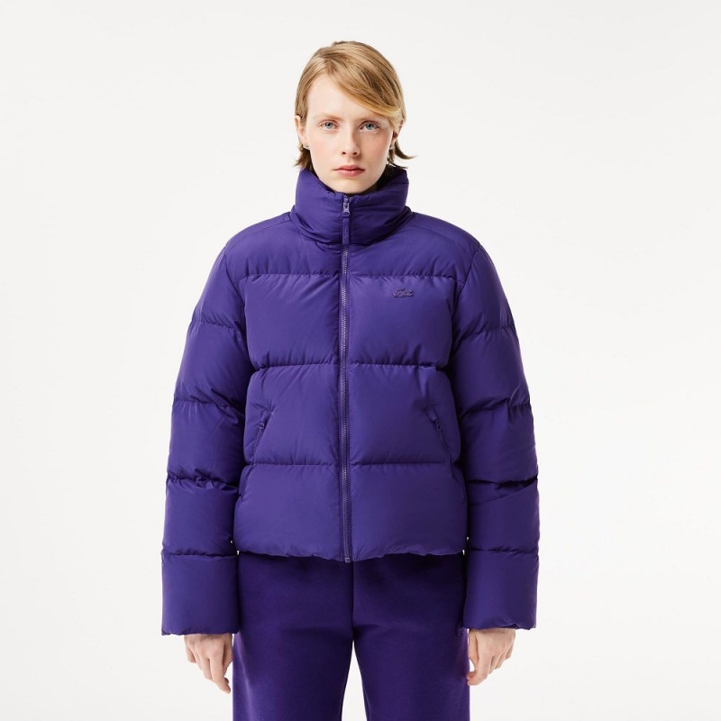 Women\'s Lacoste Stowable Hood Puffer Jackets Acai Purple | UKY694702