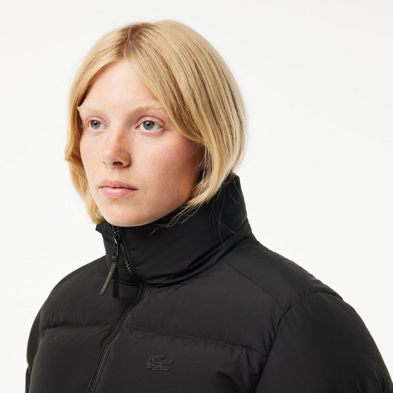 Women's Lacoste Stowable Hood Puffer Jackets Black | PMO690548