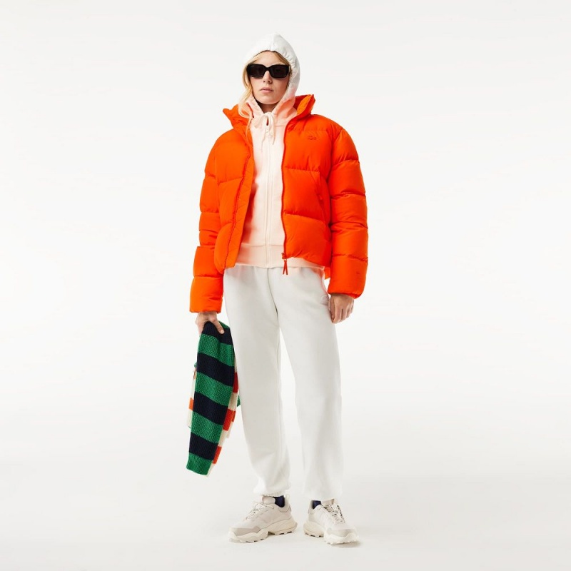 Women's Lacoste Stowable Hood Puffer Jackets Sunrise orange | DCW689327