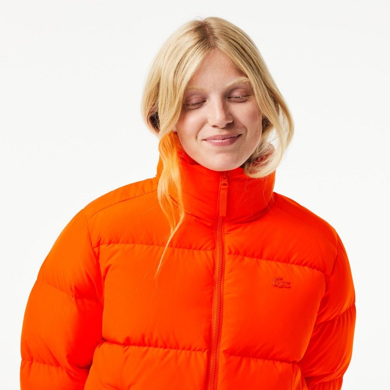 Women's Lacoste Stowable Hood Puffer Jackets Sunrise orange | DCW689327