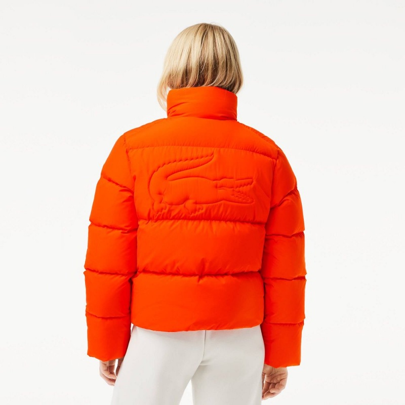 Women's Lacoste Stowable Hood Puffer Jackets Sunrise orange | DCW689327