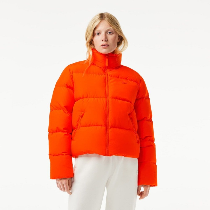 Women\'s Lacoste Stowable Hood Puffer Jackets Sunrise orange | DCW689327