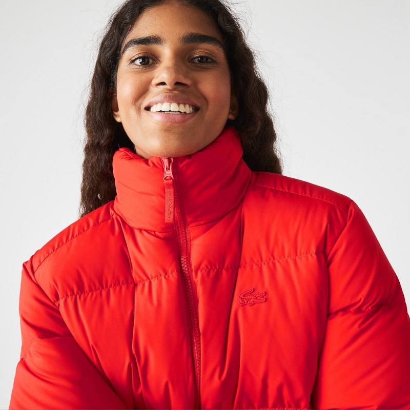 Women's Lacoste Stowable Hood Puffer Jackets Red currant | OXF531986