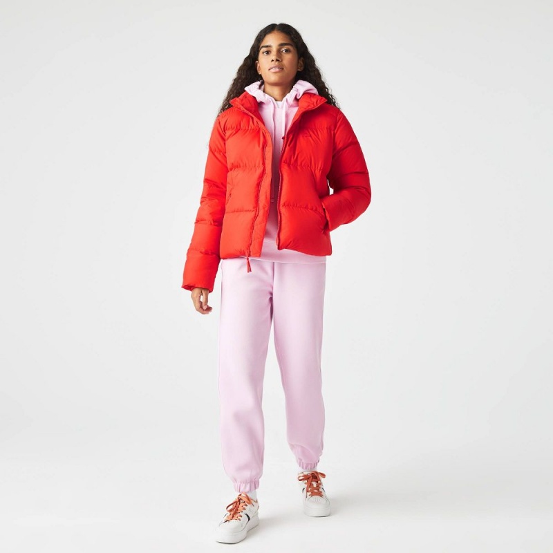 Women's Lacoste Stowable Hood Puffer Jackets Red currant | OXF531986