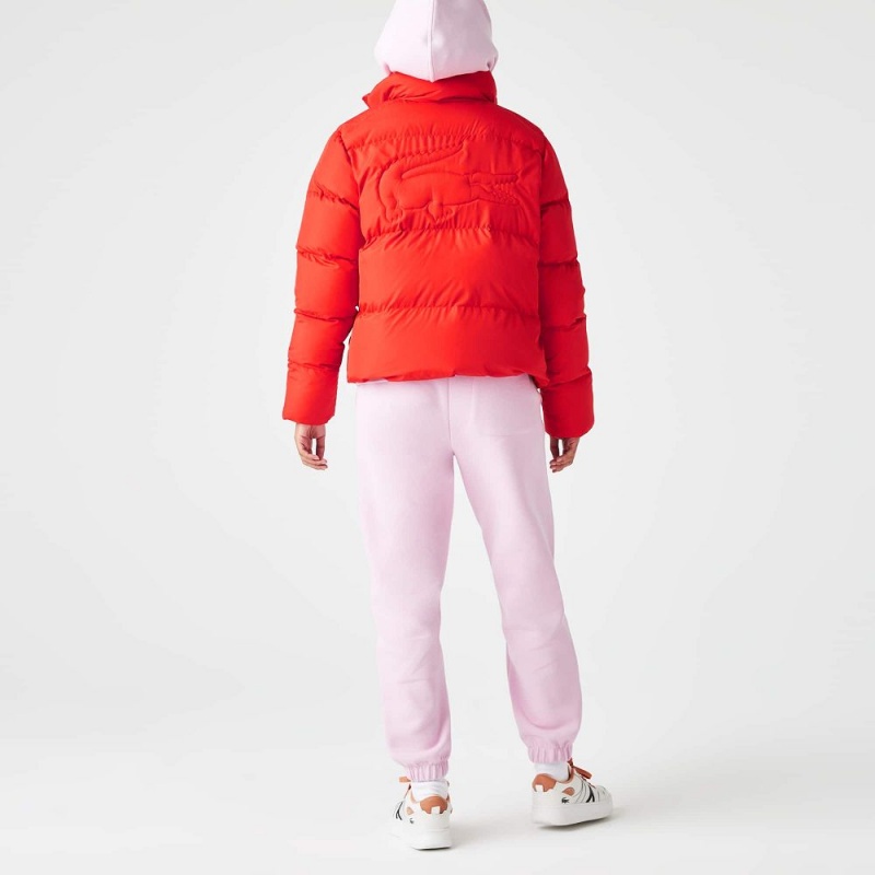 Women's Lacoste Stowable Hood Puffer Jackets Red currant | OXF531986