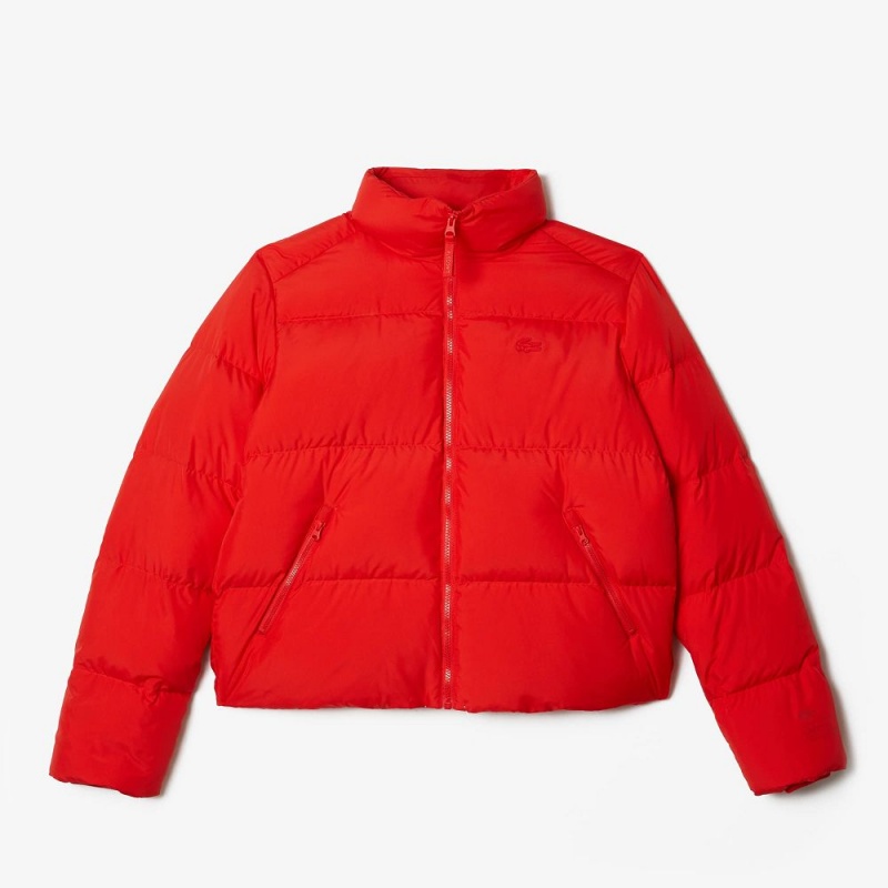 Women's Lacoste Stowable Hood Puffer Jackets Red currant | OXF531986