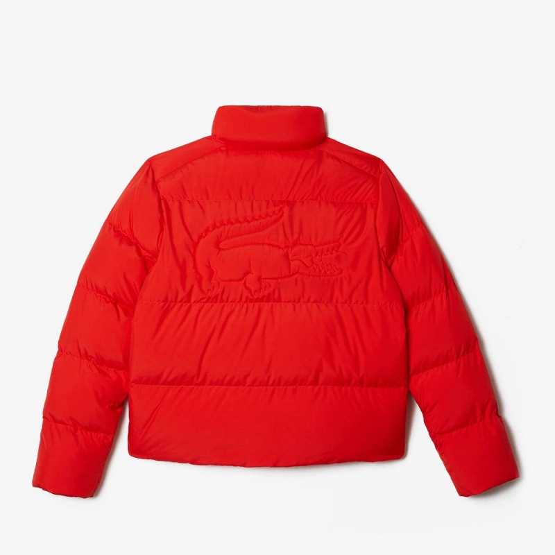 Women's Lacoste Stowable Hood Puffer Jackets Red currant | OXF531986